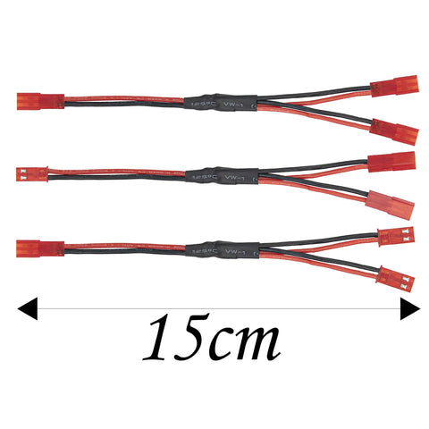 3Pcs JST Plug Splitter Y Harness Cables For RC Cars And Drones, showing 1M-2F, 1F-2M, 1F-2F, 15cm length connectors