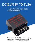 Tailgate Ready DC DC Step Down Buck Converter Voltage Regulator converts 12V/24V to 5V 3A for truck audio setups.