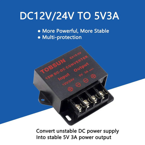Tailgate Ready DC DC Step Down Buck Converter Voltage Regulator converts 12V/24V to 5V 3A for truck audio setups.
