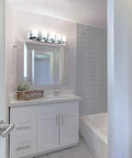 Bathroom with Five Light Chrome Bathroom Vanity Light Fixture For A Dope, Bright Bath Makeover, 29 Inch Long, Modern Chrome Finish