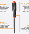 Ergonomic Comfort Grip Balldriver Screwdrivers Set One And A Half To Five Millimeters with color-coded handle features