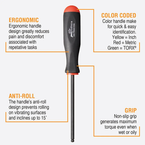 Ergonomic Comfort Grip Balldriver Screwdrivers Set One And A Half To Five Millimeters with color-coded handle features