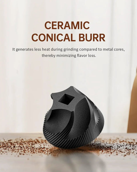 Ceramic conical burr of Compact Manual Coffee Grinder With 40 External Grind Settings And Ceramic Conical Burr, Durable Stainless Steel Build