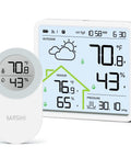 Rechargeable Weather Station With Wireless Indoor Outdoor Thermometer And Atomic Clock With WWVB, 4.3 Inch Backlit Display, shown with sensor.
