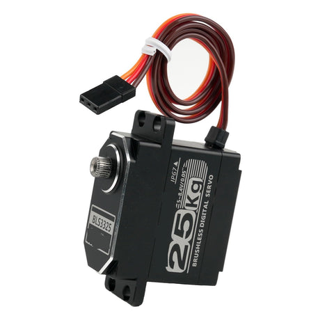 Built Tough 25Kg Brushless Digital Servo With Full Metal Gears crafted for heavy duty use, showing connector and rotation gear.