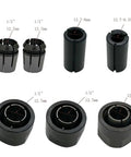 Half Inch Collet Nut Replacement Kit, 2 Pack, compatible with 12V drills and 3612 series, shown with various size options for fitment.
