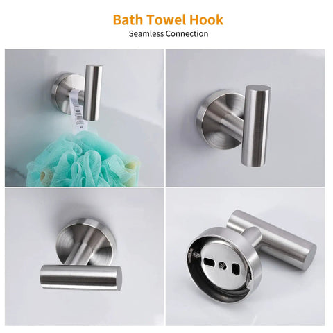 10 Piece Brushed Nickel Bathroom Hardware Set With 24 Inch Towel Bar, Towel Ring, Toilet Paper Holder And Robe Hook SUS304 Stainless Steel Easy Install Modern Finish Durable Bath Accessories Kit For A Fresh Bathroom Upgrade showing robe hook