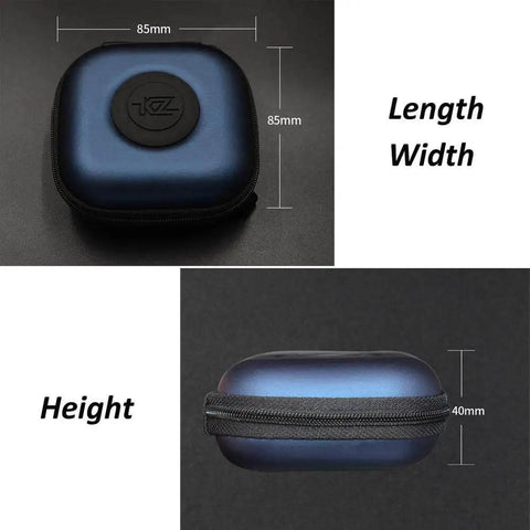 Built Tough Black Earphone Case With A Smooth Glide Zipper Secure Storage Bag For Iem Earphones In Ear Headset And True Wireless Earbuds Reliable Everyday Carry Pouch dimensions shown from top and side views.