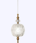 Antique Delicate Glass Pendant Light With Decorative Pattern, Adjustable Mini Ceiling Fixture, brass finish, 4.9 inch, close-up view