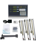 Dead Accurate Three Axis Digital Caliper Kit With Tough Die Cast Alloy Shell And Five Micron Linear Encoder Scales components laid out on a white surface.