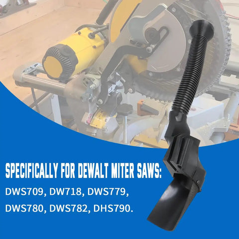 Miter Saw Dust Collection Upgrade Kit For DWS709 DW718 DWS779 DWS780 DWS782 DHS790 attached to miter saw, focus on hose detail