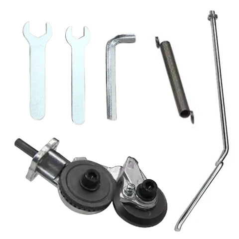 Upgraded Nibbler Metal Cutter Drill Attachment parts, including wrenches, tool connector, and metal cutting components.