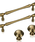 Heavy Duty Antique Brass Cabinet Hardware 20 Pack Sweet Vintage Looks Tough As Nails Brushed Drawer Pulls And Knobs, featuring two drawer pulls and two knobs.