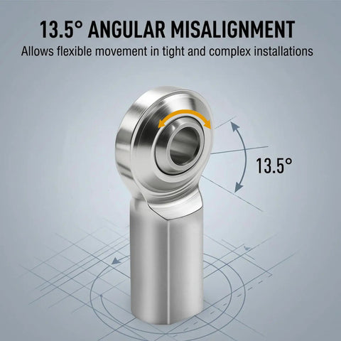 CF4 1/4 Inch Bore Rod End Bearing 1/4-28 Female Thread Right Hand Heim Joint With Jam Nuts 2 Pack showing 13.5° misalignment