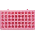 Pink 50 Hole Plastic Test Tube Rack With Silicone Pad Bottom Detachable Holder For 5ml 10ml And 15ml Centrifuge Tubes 18mm Hole Diameter Lab Organizer For Secure Tube Storage, top view.
