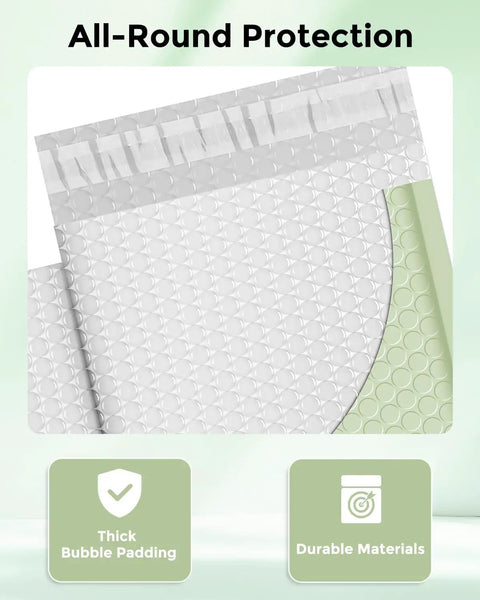 Mint Green Bubble Mailers 6x10 Outer, 6x9 Usable Size Self Seal Padded Envelopes Waterproof Bulk Mailers with bubble padding.