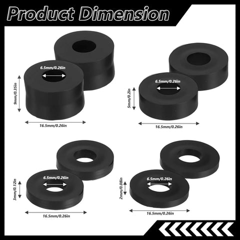 40 Piece Round Spacer Assortment Kit With Four Sizes Versatile Handy Anti Vibration Spacers For Screws; product dimensions shown.