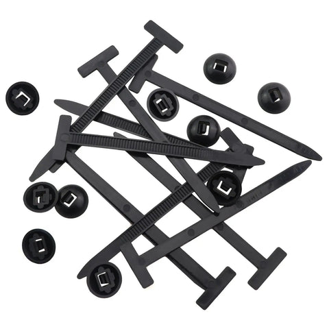 Heavy Duty Black Nylon Universal Cable Tie Buckles Push Mount Zipper Straps With Pin And Button Design 30 Piece Pack