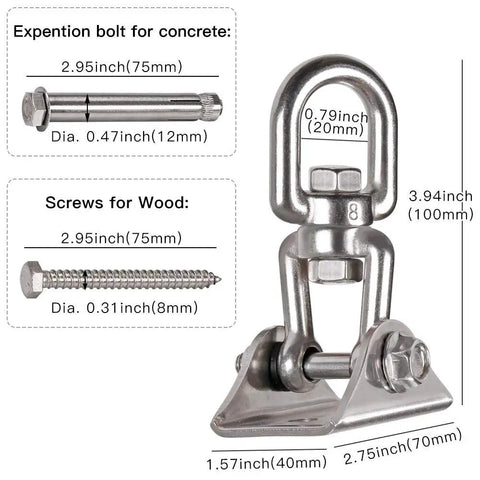 Heavy Duty 360 Degree Swivel Hanger Built Tough As Nails From Rustproof Stainless Steel Ceiling Bracket with bolts and screws.