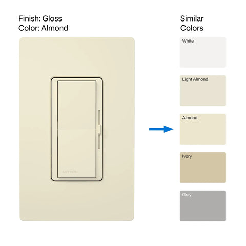 Diva LED Plus Dimmer Light Switch For Dimmable LED Halogen And Incandescent Bulbs Smooth Flicker Free Dimming With Broad Compatibility 150 Watt Single Pole Or 3 Way Almond Finish
