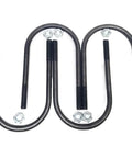 Heavy Duty U Bolt Kit For 10K Trailer Axles Five Eighths Inch Diameter And Five Inch Inner Width Includes Four U Bolts And Eight Coned Top Nuts For Tandem And Triple Axle Trailers, black steel U-bolts and nuts