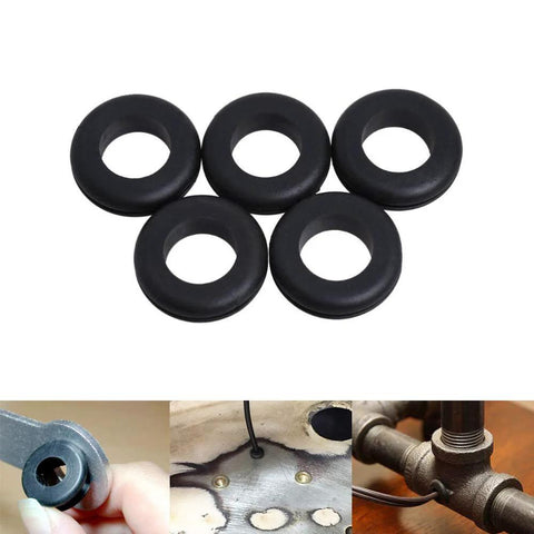 Rubber Grommet Assortment Kit 180 Pcs With O Ring Washers made from NBR, shown with cable protection and wire routing uses.