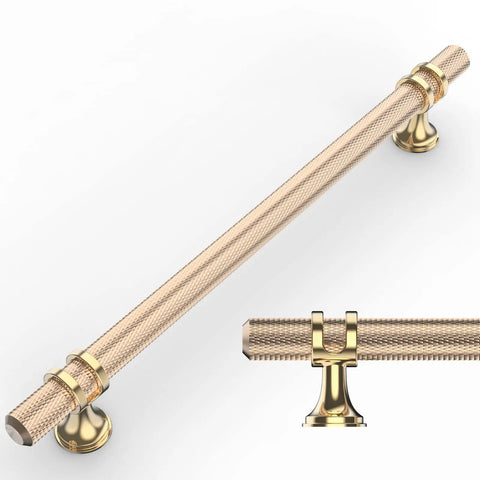 Sleek Knurled Gold Cabinet Pulls For Kitchen Drawers Top Shelf Hardware No Sweat Install Durable design with grip pattern.