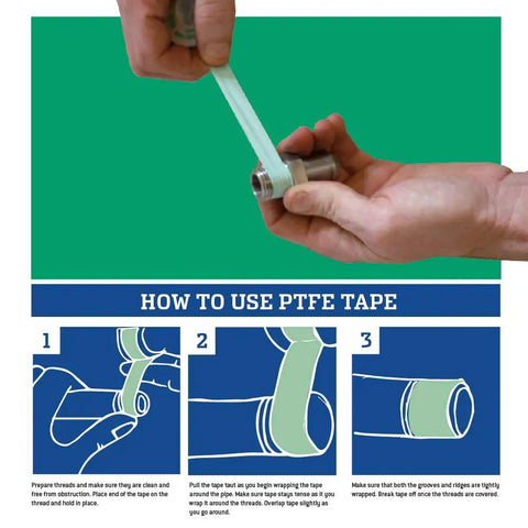 Kickass High Density PTFE Thread Seal Tape For Oxygen Lines And Plumbing Pipes being applied to threaded pipe connectors.