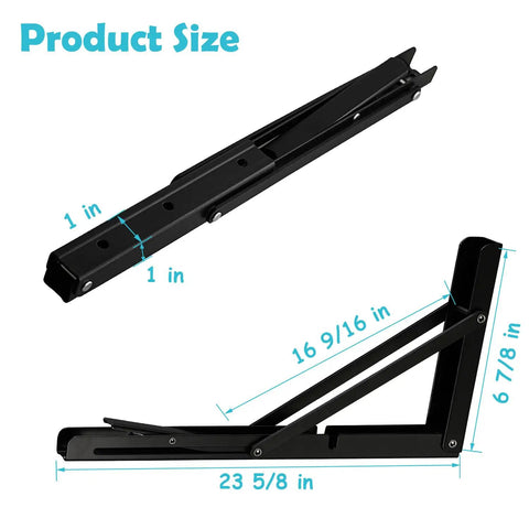 Rock Solid 24 Inch Black Folding Shelf Brackets Heavy Duty Wall Mount Supports Built Tough For Up To 440 Pounds measurements shown