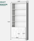 Product dimensions of Top Shelf Industrial Farmhouse Bookshelf With Cabinet Doors And Open Shelves Floor Standing Storage Tower Display Rack For Home Office Or Living Room White Six Tier Bookcase.