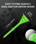 Unbreakable Plastic Golf Tees 3 1/4 Inch Long You Can Really Count On, 50/100 Pack With Low Friction And Low Spin shown in green