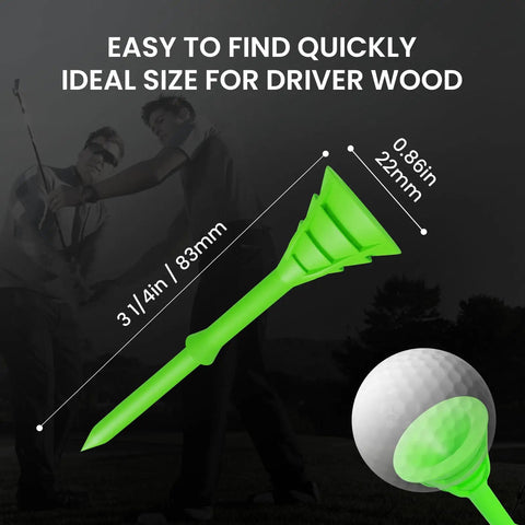 Unbreakable Plastic Golf Tees 3 1/4 Inch Long You Can Really Count On, 50/100 Pack With Low Friction And Low Spin shown in green