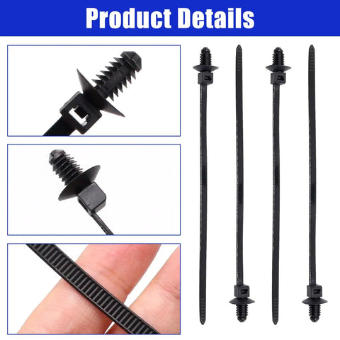 Heavy Kick Butt Christmas Tree Cable Ties Push Mount Auto Zip Ties For Engine Bay Wire Harness Management, black, 6.7 inch, self-locking