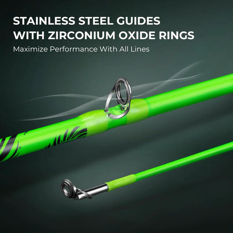 Legit Zephyr Dual Tip Casting Fishing Combo featuring ultra light IM6 graphite rod with stainless steel guides and zirconium rings.