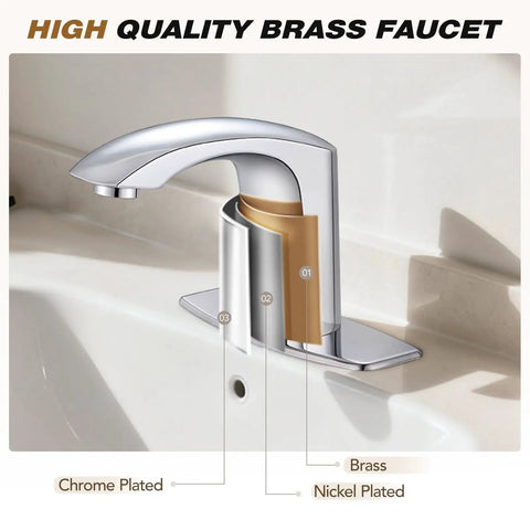 Commercial Touchless Bathroom Sink Faucet With Hot And Cold Water Sensor Mixer Motion Activated Water Flow No Touch Hygiene High Quality H59 Brass With Chrome Finish Includes Mixing Valve And Cover Plate