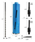 Diamond Core Drill Bit Kit 2-1/2 Inch, 10 Inch Drilling Depth, 5/8-11 Thread, Includes Pilot Bit and SDS Plus and Hex Adapters
