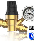 Solid Brass RV Water Pressure Regulator With Built In Gauge And Adjustable Valve for campers ensuring consistent water flow.