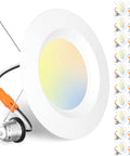 Five To Six Inch LED Recessed Can Lights Kit, 20 Pack, Dimmable, IC And Damp Rated, Smooth Trim, 950 Lumens Each, 12.5W Equal 100W, 2700K To 6000K