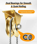 Built Different Four Pack V Groove Wheel Pulley Block Forged From Tough Carbon Steel Rope Reel With Galvanized Mounts showcasing dual bearings for smooth operation.