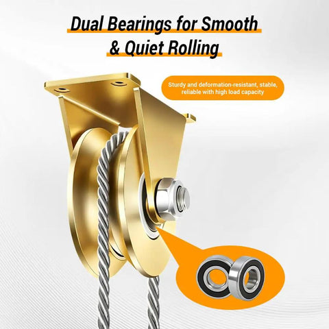 Built Different Four Pack V Groove Wheel Pulley Block Forged From Tough Carbon Steel Rope Reel With Galvanized Mounts showcasing dual bearings for smooth operation.