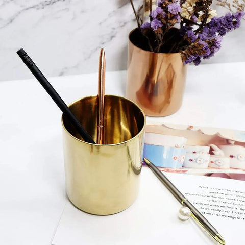 Gold Pencil Holder Cup Pen Organizer For Desk Office Home Decor Luxury Metal Vase Style Stainless Steel With Gold Plating