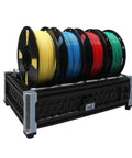 Hit The Ground Running With This Butter Smooth 3D Printer Motion Upgrade Kit Featuring Full AFC Compatible Chassis And Sharp Moons Drive Motors Clad In Bright Multi Color Custom Panels with spools of colorful filament on a black holder.