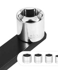 Chrome socket wrench from 9 Piece Serpentine Belt Tool Set With Belt Tensioner Wrenches For Easy Install And Removal In Tight Engine Bays Case Included Automotive Maintenance Kit For Spring Loaded Pulleys Durable Steel Construction Pro Grade.