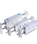Straight Up Double Acting Pneumatic Cylinder With Dual Piston Rods And Slide Tab Mount For Precision Air Actuation In Bore Sizes From 10 To 25 Millimeters And Stroke Lengths Ranging Up To 125 Millimeters For Drop Dead Reliability On Any Job Site.