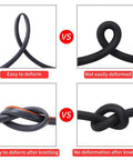 Comparison of hose flexibility and durability; two pack 0.8 foot garden hose extension flexible water hose connector with integrated PU spiral tube for hose reels RVs dehumidifiers and easy outdoor watering kink free.