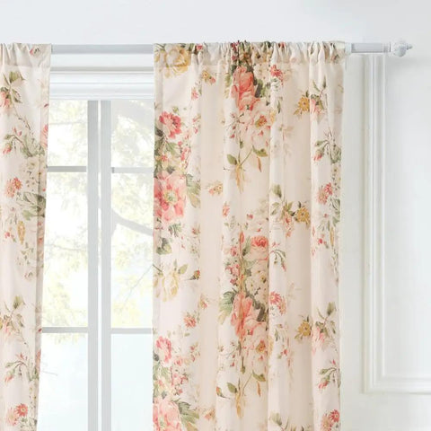Buttercup Floral Curtain Panel Set, 42W X 84L Inches Each, Lined, Two Panels With Tiebacks, Traditional Garden Style, 2 Pack, Window Curtains