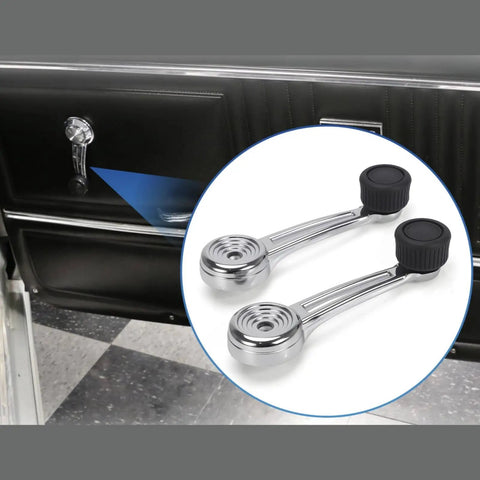 Top Grade Chrome Alloy Manual Window Crank Lever For Cars With Textured Black Knob Smooth Operation Perfect For Daily Driving And Garage Restoration Projects, chrome handle close-up