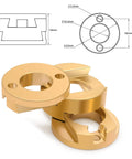 Diagram and photo of 2 Pack Brass Couplers For 3D Printer Z Axis T8 Lead Screw And Hotbed, highlighting CNC machining and dimensions.