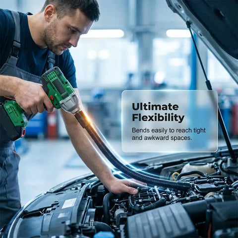 Mechanic uses 1/2 Inch Flexible Shaft Extension Tool For Tight Spaces, Handy Torque Socket Extender And Portable Hand Drive Kit on engine.