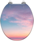 Smooth Round Resin Toilet Seat With Gentle Soft Close Lid And Quick Release Hinges featuring a coastal sky design.